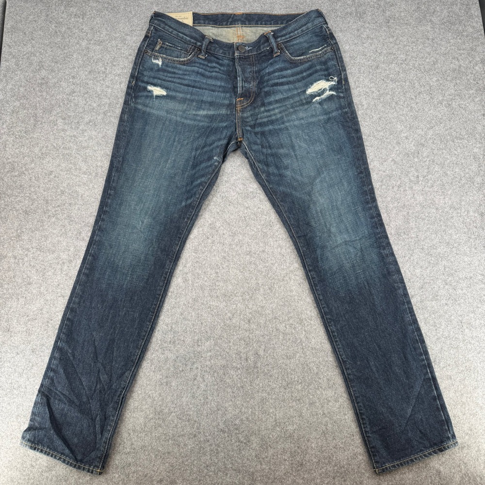 Abercrombie & Fitch Jeans Mens 34 The A&F Skinny Dark Wash Distressed EUC